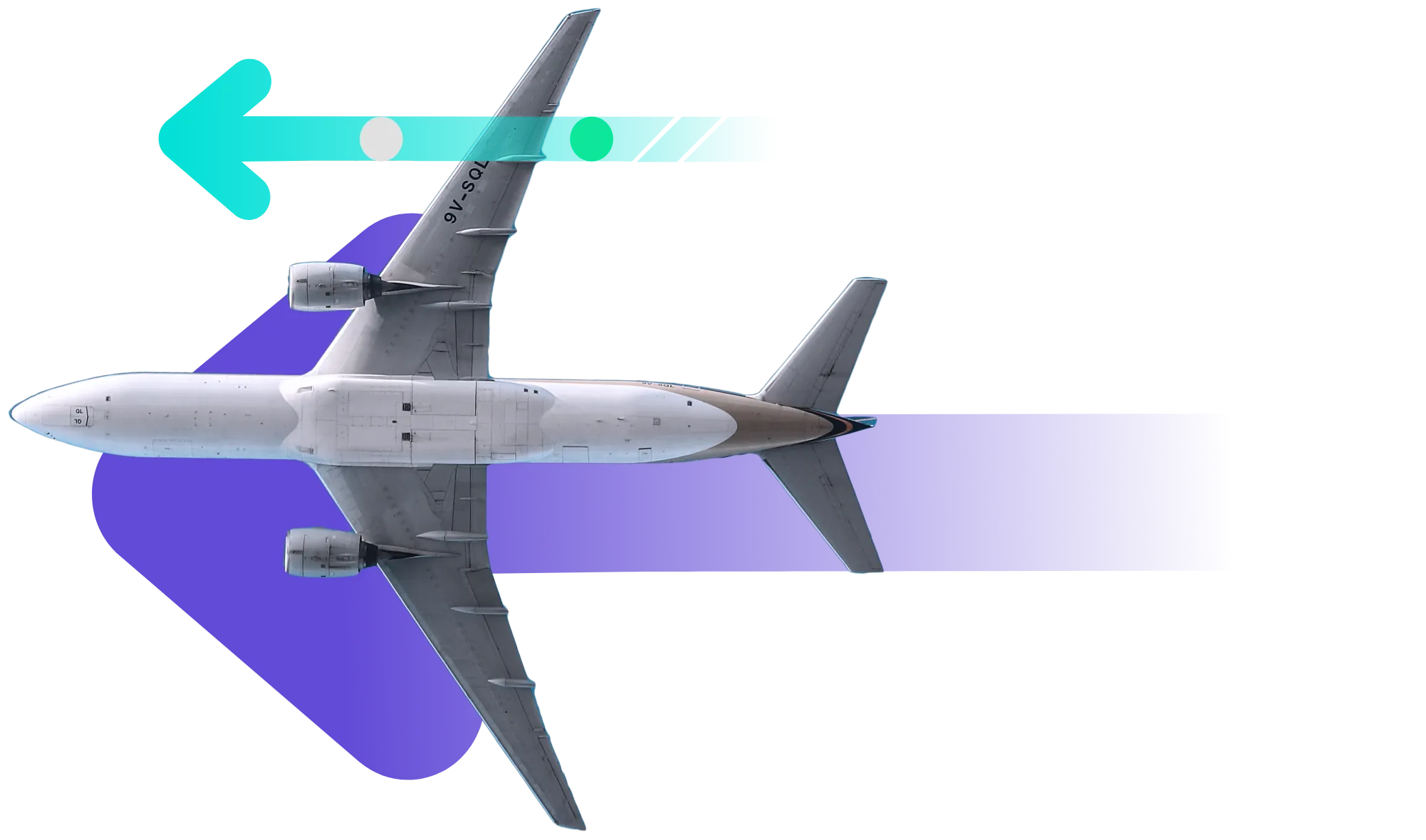 Airplane with the green and purple arrows facing along the plane